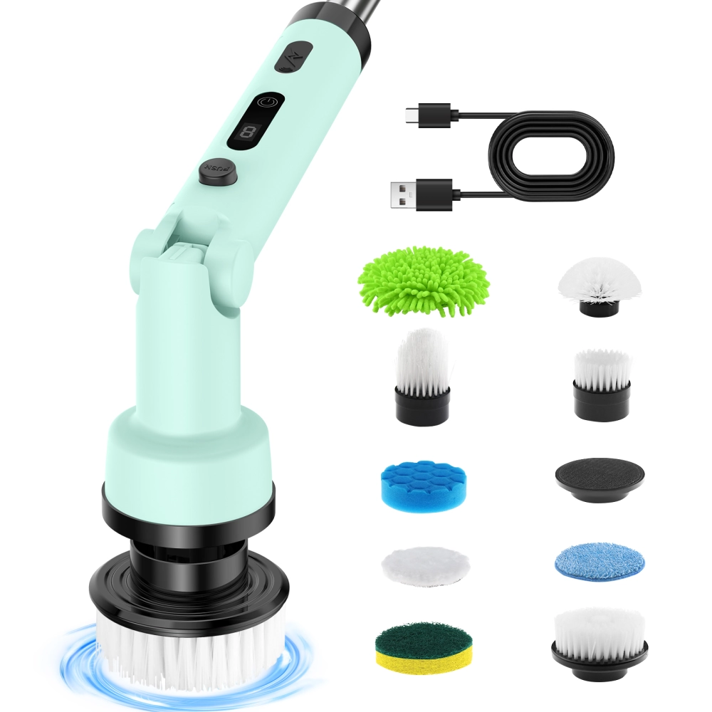 Multi-Functional Cordless Electric Cleaning Brush with Replaceable Brush Heads