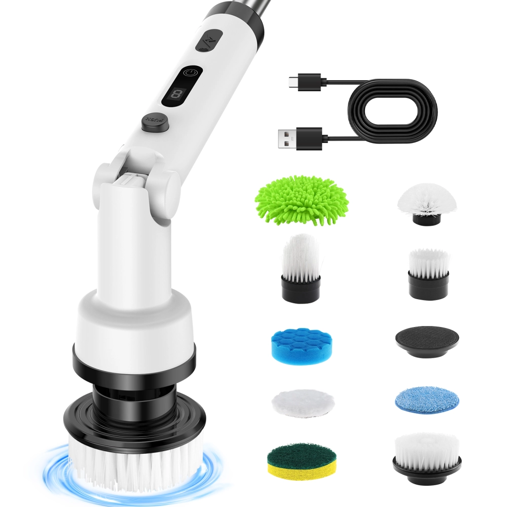 Multi-Functional Cordless Electric Cleaning Brush with Replaceable Brush Heads