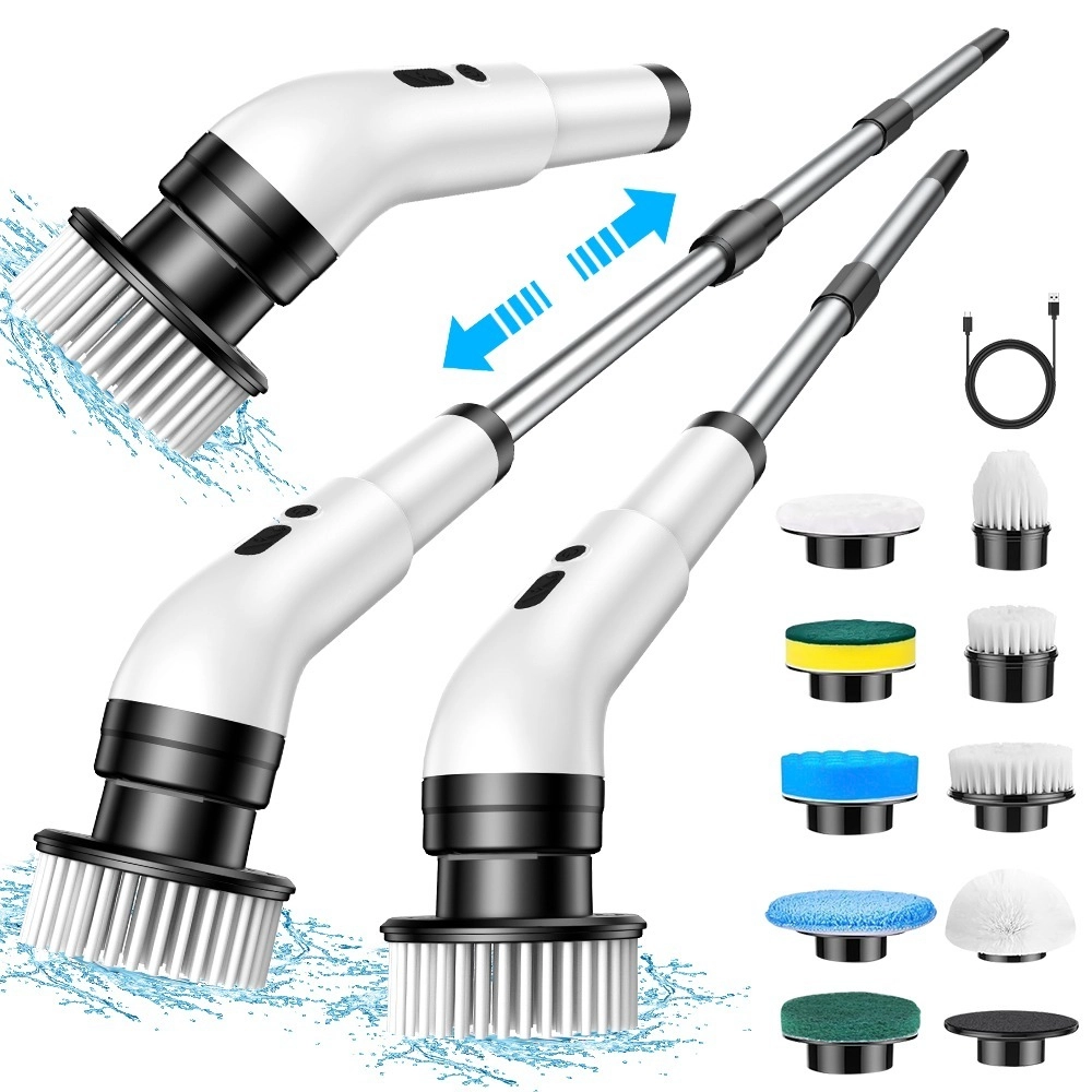 9-in-1 Wireless Electric Cleaning Brush | Telescopic Long Handle, 3-Speed Adjustable Multi-Functional Cleaning Brush