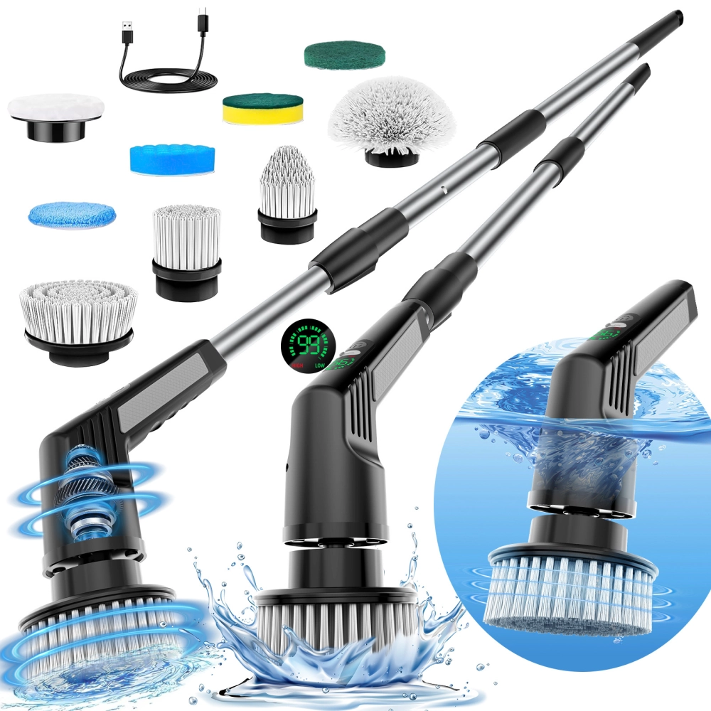Wireless Electric Spin Scrubber with 9 Replaceable Brush Heads – Waterproof & Powerful Cleaning Brush