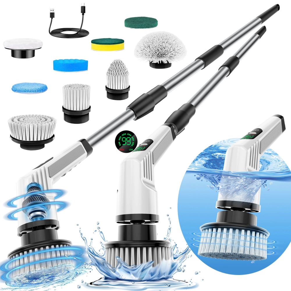 Wireless Electric Spin Scrubber with 9 Replaceable Brush Heads – Waterproof & Powerful Cleaning Brush